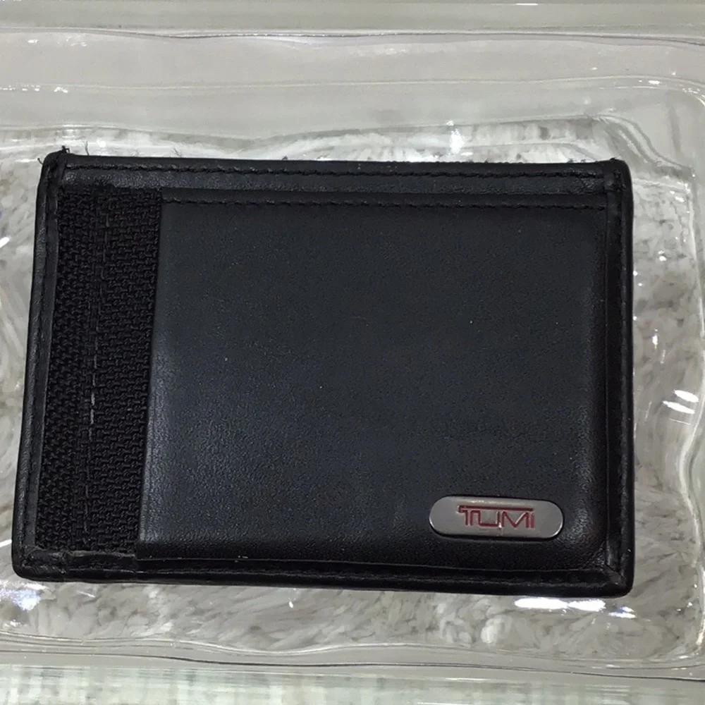 Tumi black leather & damask card case